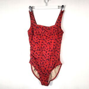 MIRACLESUIT One Piece Swimsuit Size L/XL Red Navy Floral Underwire